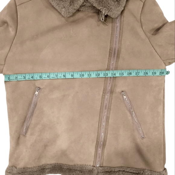 *** SOLD *** Faux Shearling Jacket Stand-up Collar Asymmetrical Zipper - Picture 10 of 11